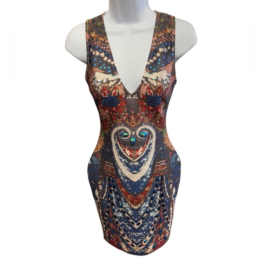 NJ Couture Borok Beaded Bodycon Dress